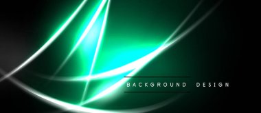 Koyu arkaplan, soyut geometrik şekiller yaratan parlak yeşil neon çizgilere sahiptir. Dijital projeler için modern tasarım ögesi.