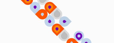 Soyut desen renkli daireler, kareler, dikdörtgenler içerir. Şekiller soluk arkaplan boyunca çaprazlama kesişir. Minimalist tasarım.