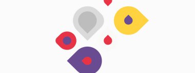 Beyaz arka plana dağılmış renkli damlacıklar. Şekiller renk ve boyut olarak değişir, oyuncu görsel efektler yaratır. Basit tasarım.