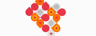 Soyut geometrik desen. Çemberler, kareler, dikdörtgenler üçgen şeklini alırlar. Renkler kırmızı, turuncu, gri. Basit tasarım.