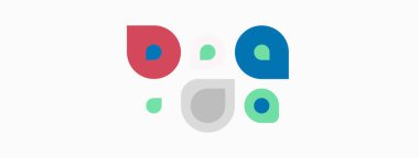 Soyut renkli şekiller gülen yüze benzer. Basit tasarım noktalar, kıvrımlar, ışık arkaplanı kullanır. Oyuncu, modern estetik.