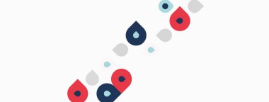 Soyut tasarım renkli noktalar ve şekiller içerir. Minimalist kompozisyonda beyaz arka planda kırmızı, mavi ve gri renkler kullanılır. Basit, modern estetik..