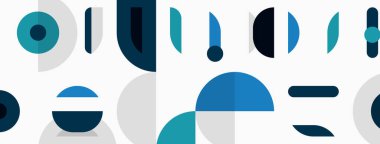 Soyut geometrik şekiller, maviler, griler, beyazlar. Minimalist tasarım, modern estetik, basit kompozisyon. Temiz çizgiler, düz yüzeyler..