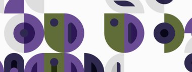 Abstract pattern features overlapping circles, semicircles. Colors include olive, purple, gray. Minimalist design creates playful texture.