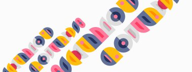 Renkli yuvarlak dikdörtgenler çapraz kesişiyor. Parlak renkler neşeli desenler yaratır. Minimalist tasarım, basit şekiller, modern estetik.