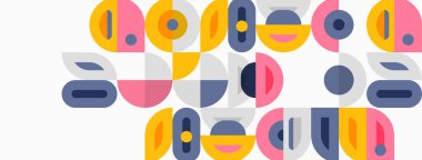 Soyut geometrik şekiller, sessiz renkler, neşeli kompozisyon. Modern tasarım elementleri görsel ilgi yaratıyor, basit biçimler.