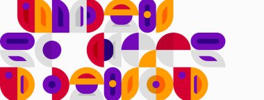 Soyut geometrik şekiller, canlı renkler, neşeli kompozisyon. Modern tasarım elementleri ilginç görsel doku oluşturur.