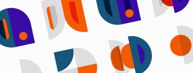 Soyut geometrik desen. Şekiller örtüşüyor, renkli görsel doku oluşturuyor. Turuncu, mavi, gri tonlu modern tasarım.