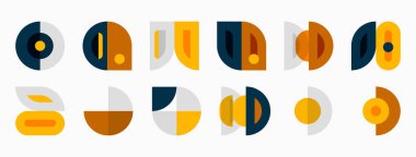 Abstract geometric shapes, circles, rectangles, muted colors. Minimalist design, pattern repeats, modern aesthetic. Clean lines, simple forms.