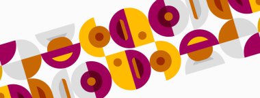 Geometrik desen üst üste binen daireler, yarı daireler. Renkler altın, kestane rengi, bej. Tasarım modern ve tekrarlı görünüyor..