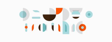 Soyut geometrik şekiller, sessiz renkler, minimalist tasarım. Kompozisyonda daireler, dikdörtgenler, çizgiler, kıvrımlar var. Basit, modern estetik..