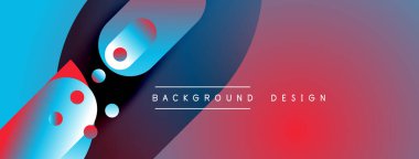 Abstract colorful background. Dynamic shapes blend blues, reds, purples. Modern design elements create visual interest. Simple text overlay present.