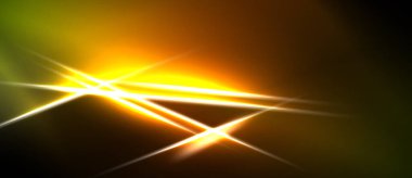 Parlak ışık çizgileri merkezi noktadan yayılır. Sıcak renkler koyu arkaplanda baskın gelir. Görünür soyut enerji efekti.