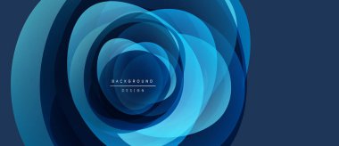 Abstract blue layers create swirling vortex. Modern design, smooth gradients, dark background. Minimalist aesthetic, dynamic composition.