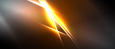 Soyut ışık çizgileri parlak merkezden yayılır. Karanlık zemin, sıcak ve parlak çizgilerle çelişiyor. Dramatik görsel efekt.