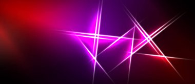 Soyut arka planda canlı pembe, mor renkler var. Parlak çizgiler kesişir ve dinamik görsel efekt yaratır. Karanlık sınırlar çerçeve bileşimi.