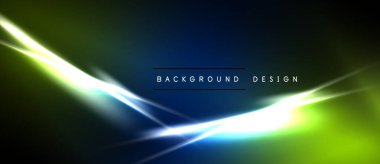 Soyut parlak çizgiler, parlak çizgiler. Koyu arkaplan parlak neon renklerle çelişiyor. Modern tasarım ögesi, dinamik bileşim.