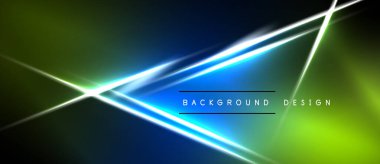 Soyut neon hatları canlı bir gradyan arkaplan oluşturur. Parlak maviler, yeşiller kompozisyona hakim. Modern tasarım ögesi.