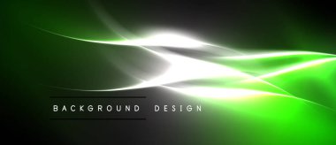 Soyut yeşil, beyaz ışık çizgileri. Dinamik dalga deseni, koyu arkaplan. Dijital projeler için modern tasarım ögesi.