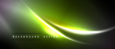 Soyut yeşil ışık dalgaları. Yumuşak eğimler dinamik akış yaratır. Arkaplan ve sunumlar için modern tasarım ögesi.