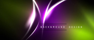 Soyut neon çizgileri koyu yeşil ve mor renkler üzerinde dinamik eğriler oluşturur. Metin, arkaplan tasarımının merkezde konumlandığını okuyor. Minimalist, modern estetik.