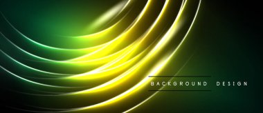 Soyut dinamik çizgiler ışıltılı bir etki yaratır. Koyu arkaplan parlak sarı ve yeşil renkle çelişiyor. Modern tasarım ögesi.