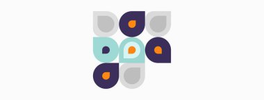 Soyut geometrik desen. Çemberler, kareler, yuvarlak dikdörtgenler oyuncu bir kompozisyon oluşturur. Sönük renkler tasarıma hakim olur. Basit, modern estetik..