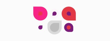 Soyut renkli şekiller neşeli bir yüz oluşturur. Pembe, kırmızı, mor noktalar beyaz arka planda tuhaf bir tasarım yaratıyor. Basit, modern estetik..