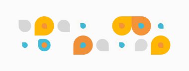 Soyut renkli daireler, noktalar, şekiller. Minimalist tasarım, basit geometri, düz çizim. Hafif arkaplan, oyuncu kompozisyon.