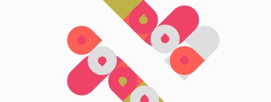 Hap şekilli soyut grafik tasarım. Kırmızı, altın, beyaz renkler kompozisyona hakim. Minimalist estetik, geometrik formlar mevcut.