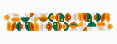 Soyut geometrik desen. Şekiller üst üste biniyor ve orta çağ modern estetiği yaratıyor. Sıcak renkler tasarıma hakim.