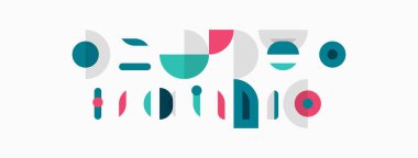 Soyut geometrik şekiller, gök mavisi, pembe, gri, kırmızı. Minimalist tasarım, basit kompozisyon, düz çizim. Modern estetik.