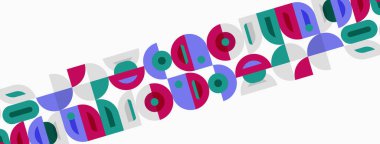 Soyut geometrik şekiller köşegen olarak tekrarlanır. Renkler arasında mor, deniz mavisi, pembe, mavi var. Temiz çizgileri olan minimalist tasarım, modern estetik..