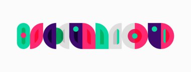 Renkli soyut şekiller kelime haritası oluşturur. Çemberler, ovaller, kıvrımlar eğlenceli görsel desenler yaratır. Parlak renkler kompozisyona hakim.