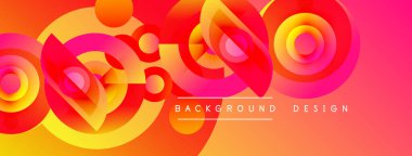 Soyut canlı tasarım, üst üste binen daireler, gradyanlar. Sıcak renkler baskın gelir, dinamik görsel efekt yaratır. Metin arkaplan tasarımı okur.