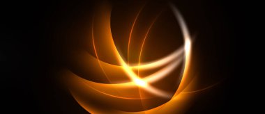 Soyut turuncu girdaplar parlak merkezden yayılır. Dinamik çizgiler koyu arkaplana karşı akıcı, parlak bir etki yaratır.