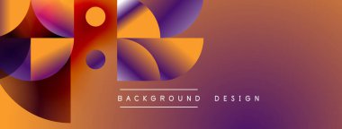 Soyut geometrik şekiller turuncu ve mor renkleri harmanlarlar. Modern tasarım renk değişimlerini, basit metni aşağıda gösterir.