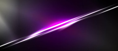 Soyut arkaplan, koyu renk değişiminde parlak mor ışık çizgisi içerir. Minimalist tasarım, enerjiyi, hareketi, fütüristik hissi uyandırır..