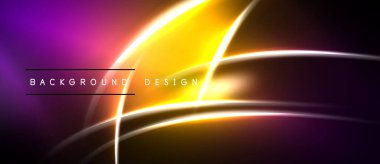 Soyut neon hatları canlı ve dinamik bir arkaplan yaratır. Mor, turuncu renkler modern estetik sunarak tasarıma hakim..