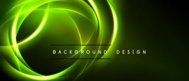 Parlak yeşil neon girdaplar koyu arkaplana hükmediyor. Metin arka plan tasarımı okur. Modern soyut illüstrasyon, enerjik enerji yayar.
