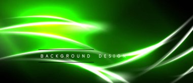 Soyut yeşil arkaplan tasarımı. Dinamik kıvrımlar, parlak çizgiler modern görsel efektler yaratır. Koyu gölgeler aydınlığı arttırır.