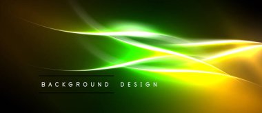 Soyut parlak çizgiler, parlayan dalgalar. Karanlık arka plan dinamik görsel efekt yaratır. Dijital projeler için modern tasarım ögesi.