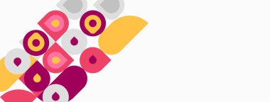 Soyut geometrik şekiller, daireler, kareler, canlı renkler. Kompozisyon çapraz düzenleme, minimalist tasarım, modern estetik içerir.