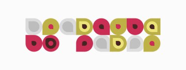 Soyut geometrik desen. Çemberler, kareler, dikdörtgenler tekrar edin. Pastel renkler tasarıma hakim, oyuncu estetik yaratıyor.