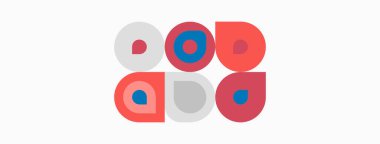 Renkli daireler şebeke şeklinde dizilmiş. Basit geometrik şekiller, modern tasarım, canlı renkler, temiz estetik..