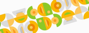 Retro desen üst üste binen daireler, kareler, sessiz turuncu, yeşil renkler. Basit geometrik tasarım eğlenceli görsel doku yaratır.