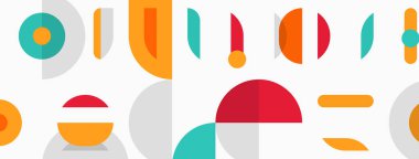 Soyut geometrik şekiller, canlı renkler, modern tasarım. Üst üste binen formlar eğlenceli kompozisyon oluşturur, basit estetik.