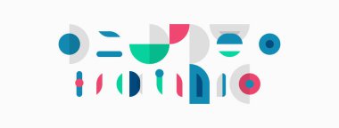 Soyut geometrik şekiller, renkli tasarım. Daireler, dikdörtgenler, çizgiler eğlenceli bir kompozisyon oluşturur. Minimalist estetik, modern tarz.