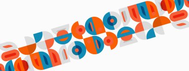 Soyut geometrik şekiller, canlı renkler, tekrarlayan desenler. Modern tasarım elementleri oyuncu görsel doku oluşturur.