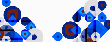 Soyut geometrik şekiller çakışıyor. Mavi, kırmızı, beyaz renkler kompozisyona hakim. Modern tasarım, mevcut temiz çizgiler.